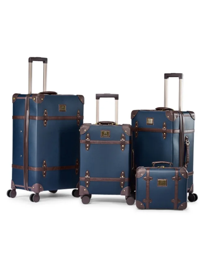 ليمرا طقم حقائب سفر ليمرا 4 قطع من الجلد الصناعي الفاخر شنط سفر بعجلات دوارة وقفل أمان مقاسات 28/24/20/13 بوصة لون ازرق / بني غامق